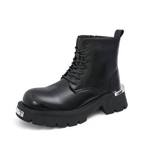 lot 11151 image: Menfts Genuine Leather Platform Lace Up Dress Combat Boots with Side Zipper Casual Wide Round Toe Chunky Lug Sole Comfort Non Slip High Top Ankle Boots for Daily Streetwear Walking Formal Work Office (Black,11)