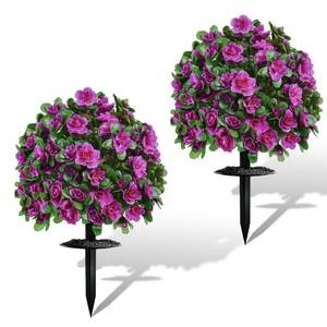 lot 11153 image: AZXVT Artificial Flowers for Outdoors, Faux Outdoor Plants Fake Plants Topiary Balls Artificial Outdoor Set of 2 with Ground Spike for Home Front Porch Patio Garden Decor (Rose Purple)