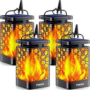lot 11156 image: TomCare Solar Lanterns Outdoor, Flickering Flame Hanging Lights, 4 Pack