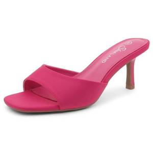 lot 12129 image: Shoe Land Womenfts Low Heels Stiletto Heeled Slides, Open Toe One Band Slip-On Heeled Mules � Dressy Heeled Sandals for Prom, Party Wedding and Vacation, Fuchsia, Size 5.0, Deverena