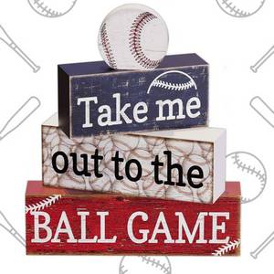 lot 12132 image: Baseball Party Table Decorations 4 Pcs Baseball Wooden Sign Centerpieces