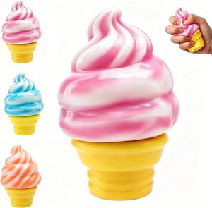 lot 12169 image: Ice Cream Squeeze Squishy, Ice Cream Cone Squishy, Slow Rise Sensory Fidget Toy, Easter Basket Stuffers Party Favors Summer Sensory Stress Relief, Kawaii Dessert (Pink)