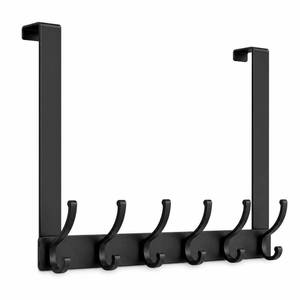 lot 12170 image: CHAUNCEY HOME Long Over The Door Hooks Hanger with 15.75in Arms for Easier Access by Shorter, Heavy Duty Door Hanger for Coat, F16U, Fits Standard 1 38ftft Doors, Towel Racks for Bathroom, Black