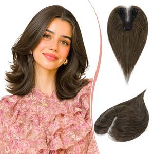 lot 12184 image: RUWISS Hair Toppers for Women Real Human Hair Lightweight Clip in Hairpiece for Thinning Hair Fluffy Straight, Brown