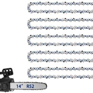 lot 12187 image: 5 Pack 14 Inch Chainsaw Chain 38in LP Pitch .043in Gauge 52 Drive Links, 14in Replacement Chains Fit for EGO CS14001401, Worx WG384, Makita XCU08, Milwaukee, Kobalt, Ryobi, R52
