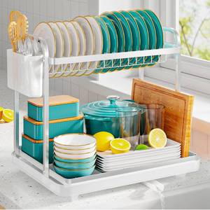 lot 13733 image: Sakugi Dish Drying Rack 2-Tier 15x11.4x15 Silver Double Rod