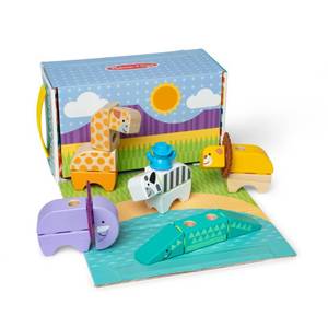lot 13740 image: Melissa and Doug Blockables Safari Snap and Play, Mix and Match Connectable Wooden Building Blocks Play Set Toy for Preschool Boys and Girls (34 Pcs)