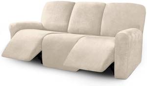 lot 13742 image: ULTICOR Velvet 8-Pieces Recliner Sofa Covers Stretch Reclining Couch Covers for 3 Cushion Reclining Sofa Slipcovers Furniture Covers Thick Soft Washable (3 Seater Recliner Cover, White)
