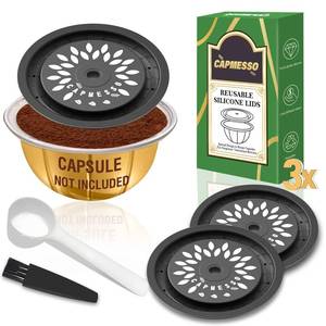 lot 14171 image: CAPMESSO Silicone Lids for Nespresso Vertuo Pods 3 Reusable Covers Set
