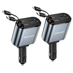 lot 14193 image: 2 Pack Retractable Car Charger 4 in 1 Fast Car Phone Charger 69W, USB C Car Truck Accessories Adapter with 2X Retractable Charger Cords and 2X USB Ports for i Phone 17161514, for Samsung S25S24