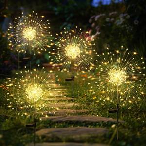 lot 14194 image: GIGALUMI 4 Pack Solar Firework Lights Outdoor, Garden Decor, Warm White