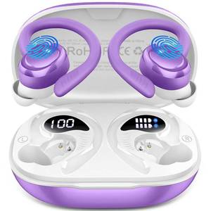 lot 14203 image: Hupoaf Wireless Earbuds Sport, 2025 Bluetooth 5.4 Headphones with Earhooks, 50H Stereo Deep Bass Over Ear Buds with 4 ENC Noise Canceling Mics, IP7 Waterproof Earphones for Running Workout Gym -Purple