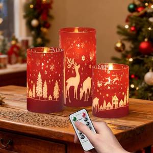 lot 14209 image: DRomance Red Christmas Flameless Candles Battery Operated with Remote Timer