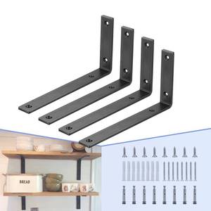lot 14220 image: CLT Black Shelf Bracket, 6in X 4in Quarter Inch (14in) Thick- Max Load 330 lb Rustic Industrial Modern Farmhouse Heavy Duty Cold Rolled Steel Bracket for Table Bench, Space Saving DIY, Pack of 4