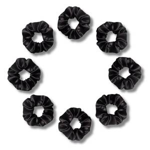 lot 14240 image: SILVR BEAR Luxury Black Satin Scrunchies, Satin Hair Ties for thick and curly Hair, Scrunchies for Women and Girls, Softer than Silk Hair Ties, 8 Pack, Black