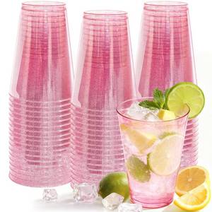 lot 19291 image: Glowserve 50 Pack 12 oz Pink Disposable Plastic Cups Cocktail Glasses