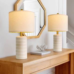 lot 19294 image: PoKat 20.75in Small Modern Ceramic Table Lamps Set of 2 for Bedroom, White