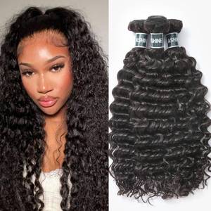 lot 19301 image: ASHINE Human Hair Bundles Deep Wave Unprocessed Cambodian Raw Hair 16 18 20 Inch, Flip Over Quick Weave Wet and Wave Bundles for Women Natural Black