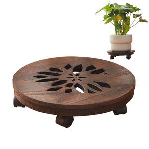 lot 19303 image: GZQWDC Wooden Plant Stand with Wheels, Rolling Planter Caddy, Heavy Duty