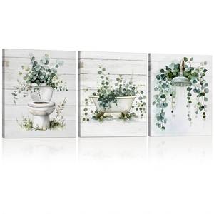 lot 20008 image: Dunzoom 3 Pcs Vintage Framed Eucalyptus Herb Bathroom Wall Art Rustic Botanical Sage Green Canvas Prints Set Farmhouse Leaves Wall Decor for Bathroom Bedroom Living Room, 8ftft x 10ftft