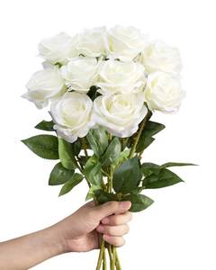 lot 20023 image: LFF 10Pcs White Silk Roses Artificial Flowers for Home Wedding Decor