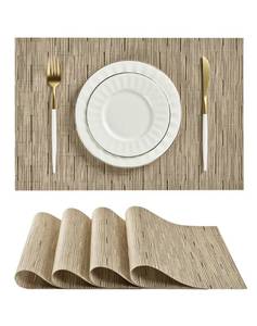 lot 20030 image: Leetaltree Light Brown Placemats Set of 4 - Heat Resistant Non-Slip Place mats for Dining Table, Washable Durable PVC Vinyl Woven Table MatsLight Brown, 4