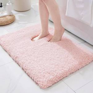 lot 20420 image: ILANGO Pink Bathroom Rugs 24in  17in Non Slip and Super Absorbent Extra Thick Soft, Washable Bath Mat for Floor, Non Shedding Microfiber Plush Holiday Bath Rug with Rubber for Shower Sink