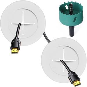 lot 20425 image: TV Wire Hider Kit for Wall Mount TV, White in Wall Cable Management Kit, Includes 2 Pass Throughs and Hole Saw Drill Attachment for Easy Install