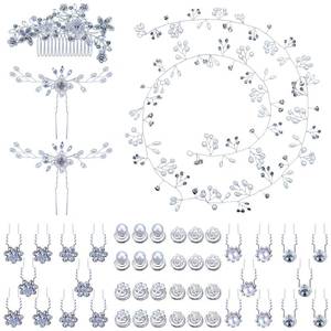 lot 20430 image: Juexica 48 Pack Wedding Hair Accessories Bridal Pearl Pins Prom, Silver