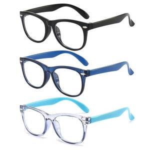 lot 20439 image: FANNYGO 3 Pack Kid Blue Light Glasses 3-10 (Black  Dark blue  Light blue)