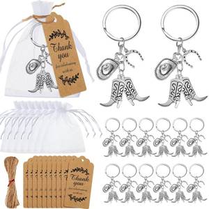 lot 20465 image: Huquary 12 Set Cowboy Western Party Favors Cowboy Western Keychain Hat Boot Horse Shoe Keyring with Organza Bags Thank You Tags and Rope for Guests Party Favor Supplies (Classic Style)