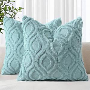 lot 20476 image: decorUhome Faux Fur Plush Soft Aqua Throw Pillow Covers 24x24 Set of 2