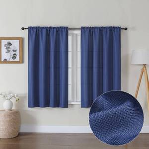lot 20481 image: Lecloud Bessie Blue Curtains 45 Inch Length 2 Panels, Light Filtering Textured Short Curtains for Bedroom, Breathable Dual Rod Pocket Window Curtain Drapes for Basement, Each 30 W x 45 L