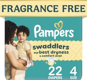 lot 20498 image: Pampers Swaddlers Diapers, Size S4 (15-34 lbs), 22 Count, Absorbent, Keeps Baby Dry and Comfortable, Pediatrician Recommended Skin Safe Disposable Baby Diaper