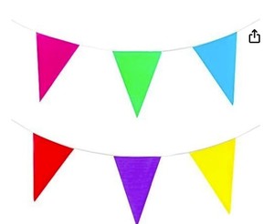 lot 2397 image: Super Z Outlet 100 Foot Long Multicolored Plastic Pennant Party Rainbow String Curtain Banner for Decorations, Birthdays, Event Supplies, Festivals, Children and Adults