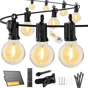 lot 1875 image: Brightown 108FT 52LED Solar String Lights Outdoor with Remote & USB Port