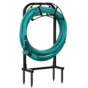 lot 1904 image: Meykwod Garden Hose Holder, Heavy Duty Water Hose Holder with 4 Spikes Holds 150ft Water Hose, Sturdy Freestanding Hose Stand Hose Hanger Hose Storage for Outside Yard Lawn (Metal, Black)