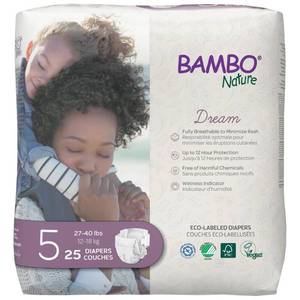 lot 1915 image: Bambo Nature Premium Eco-Friendly Baby Diapers, Size 5 (27-40 Lbs), 25 Count