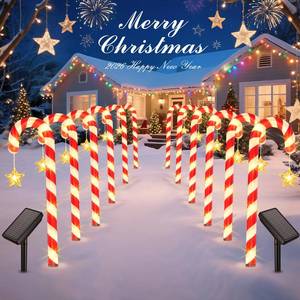 lot 1920 image: BOMIER Solar Christmas Lights Outdoor Waterproof 24-Pack Solar Candy Cane Christmas Decorations Outdoor Pathway Lights with Stakes 10 Modes, 144 LED Xmas Decorations for Yard Garden Holiday Decor