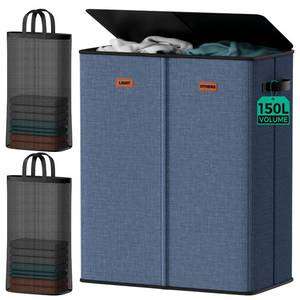 lot 1925 image: MECINFUL 150L 2-Section Laundry Hamper with Lid �� Removable Bag, Double Compartment Clothes Hamper for Bathroom, Bedroom, Dorm & Laundry Room