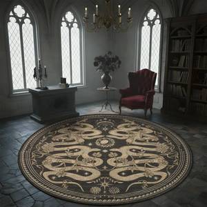 lot 1926 image: ROYHOME Snake Gothic 5ft Round Rug Washable Non-Slip Dark Gray Whimsical Witchy Moody Unique Soft Circle Decor for Living Room Bedroom Indoor