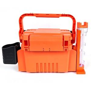 lot 1933 image: Fishing Tackle Box Double-layer storage with large capacities of 6 liters and 12 liters, respectively can be used as a seat comes with a cup holder and a fishing rod holder (Orange, 6L)