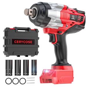 lot 1935 image: Cordless Impact Wrench 34 inch Compatible with Milwaukee Battery, Cerycose1850ft-lbs (2500N.m) Brushless Electric Impact Gun, High Torque Impact Driver, Heavy-Duty Automotive with 4 Sockets