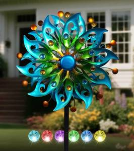 lot 1938 image: VUFOZ Solar Wind Spinners Outdoor, Yard Decorations Outdoor, Peacock Decor