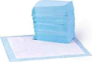 lot 1939 image: Amazon Basics Leak-Proof Dog and Puppy Potty Training Pee Pads with Quick-Dry 5-Layer Super Absorbent Surface for Dog Training, Floor Protection, Regular Size 22x22, Blue & White, 50 Count