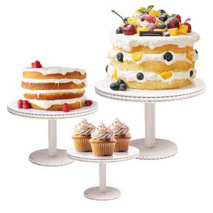 lot 1940 image: GENMOUS 8, 10, 12 Rustic Farmhouse Cake Stand, Decorative Wooden Beaded Cake and Cupcake Stand Combo for Birthday Party Decor, 3 Tiered Dessert Table Display Set for Wedding, Baby Shower, White