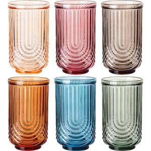 lot 1942 image: JOVGANK Colored Vintage Glassware Set of 6-17Oz Colorful Water Drinking Glass, Art Deco Ripple Highball Glass, Whiskey Cocktail Glasses, for Bar Ice Coffee Juice, Housewarming Gift