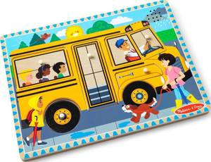 lot 2046 image: Melissa & Doug The Wheels on The Bus Song Puzzle �� 8-Piece Wooden Peg Puzzle with Light-Activated Sounds, Music Learning Toy for Toddlers and Preschoolers Ages 2