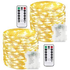lot 2086 image: 2 Pack 200 LED Fairy Lights Battery Operated with Remote, 66 FT Warm White