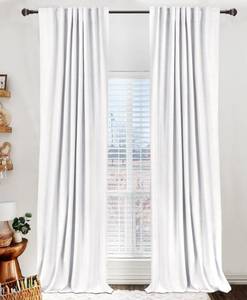lot 2099 image: Faux Linen Total Blackout Curtains for Bedroom 96 Inch Long Bright White